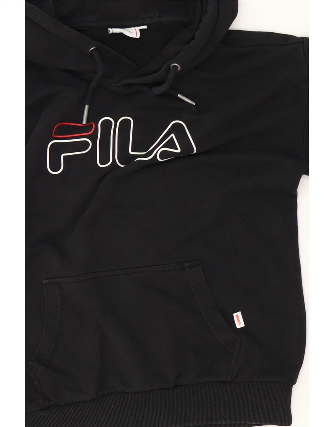 FILA Mens Graphic Hoodie Jumper Small Black Cotton Vintage Fila and Second-Hand Fila from Messina Hembry 