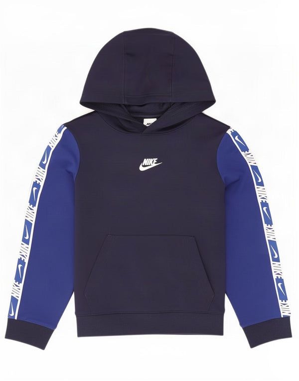 Nike Jungen-Pullover mit grafischem Kapuzenpullover, 8–9 Jahre, Größe S, Marineblau, Farbblock