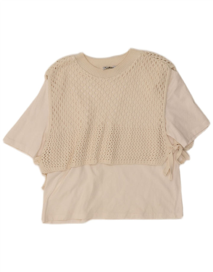 Zara Damen Bluse Top UK 12 Mittelweiß