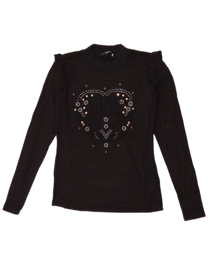 Guess Damen Graphic Top Langarm UK 10 Small Schwarz Viskose