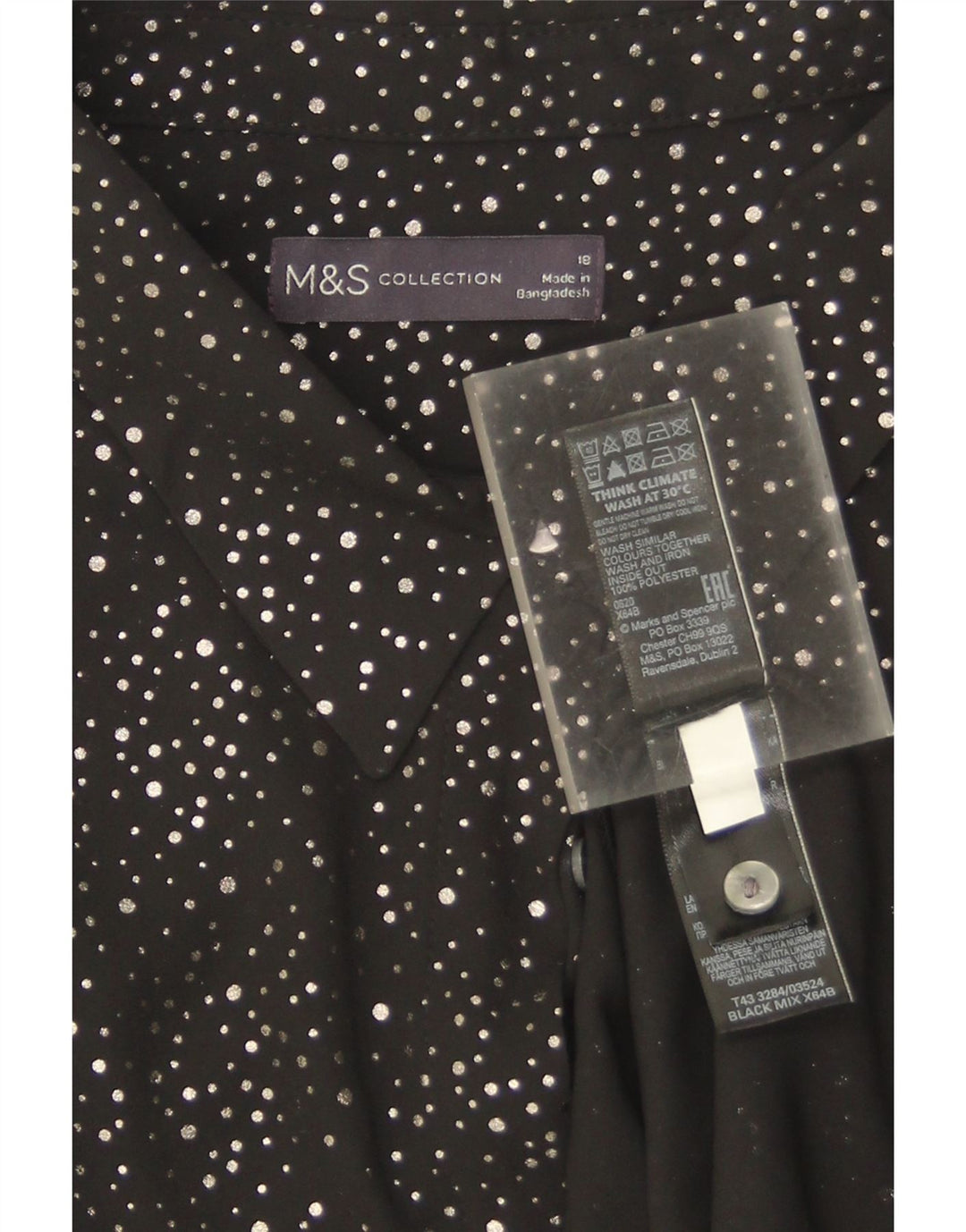 Marks & Spencer Damen-Hemdbluse in Übergröße, Gr. 18, XL, Schwarz gefleckt