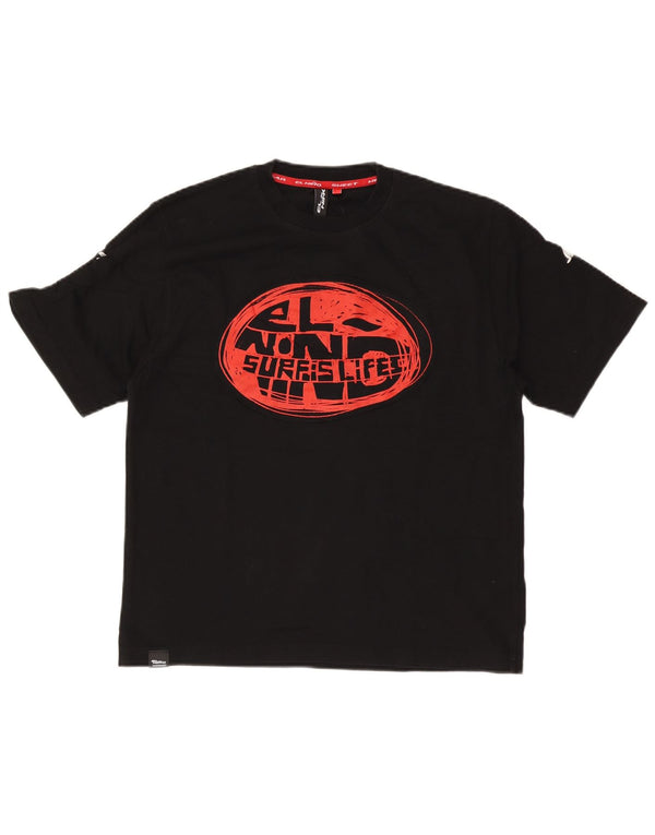 El Nino Damen Grafik T-Shirt Top UK 16 Large Schwarz Baumwolle