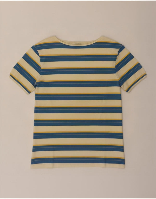 Benetton Damen T-Shirt Top UK 14 Mittelblau gestreift aus Baumwolle