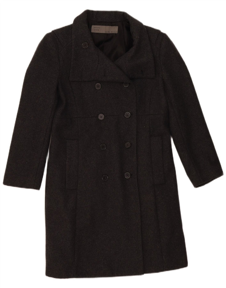 Zara Damen Zweireihiger Mantel UK 16 Große graue Wolle