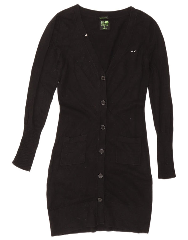 Sun68 Womens Longline Cardigan Sweater UK 12 Medium Black Cotton