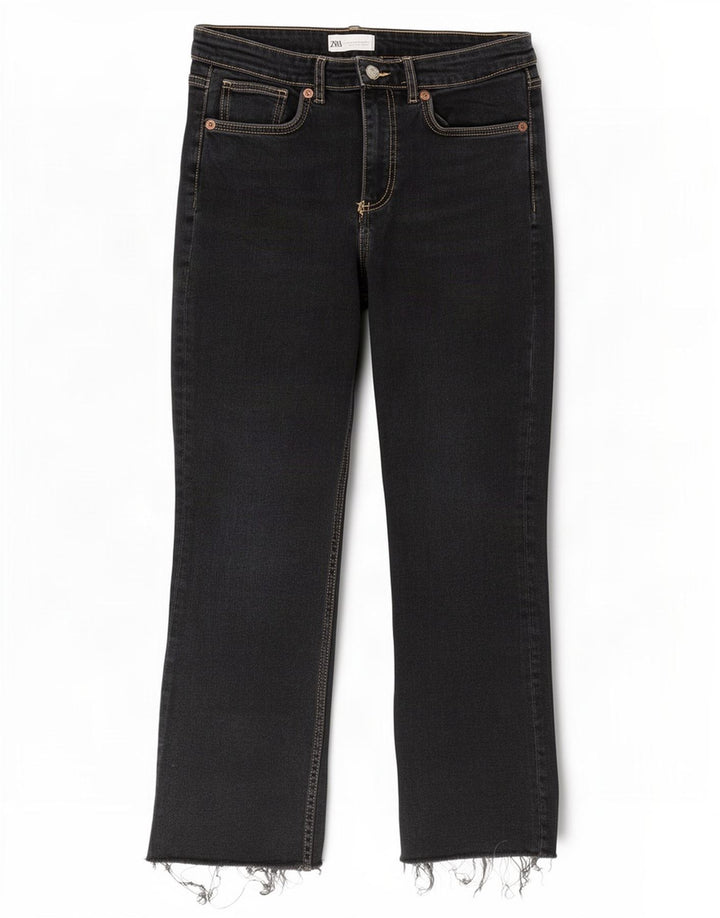 Zara Damen Crop Bootcut Jeans EU 42 Large W32 L26 Schwarz