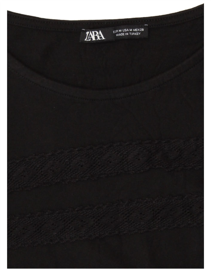 Zara Damen Crop Top UK 12 Medium Schwarz Geometrisch