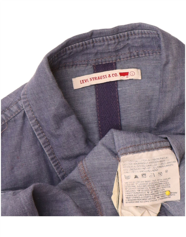 Levi's Damen Kurzarmhemd UK 14 Large Blaue Baumwolle