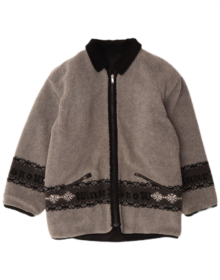 VINTAGE Herren-Fleecejacke mit Grafik, wendbar, UK 38, Mittelgrau, Fair Isle