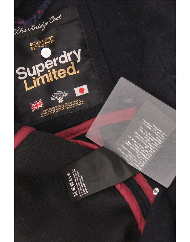 Superdry Zweireihiger Damenmantel UK 12 Mittelblaue Wolle aus Marineblau