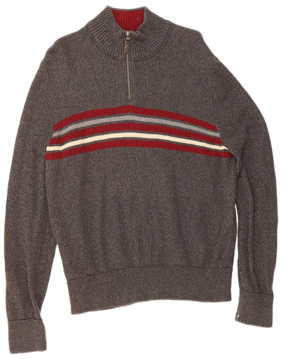 EDDIE BAUER Herren-Pullover mit Reißverschluss, groß, grau gestreift, Baumwolle