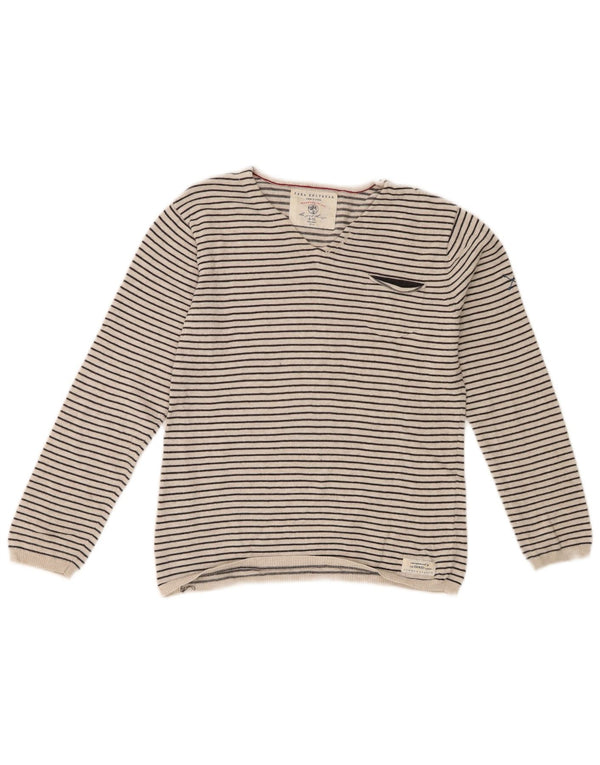 Zara Mädchen-Pullover mit V-Ausschnitt, 9–10 Jahre, weiß gestreift