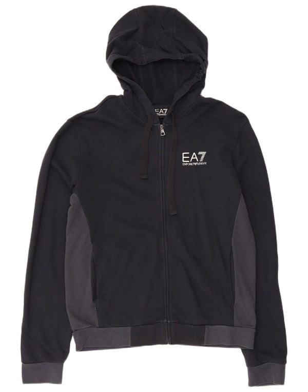 Emporio Armani Damen Kapuzenpullover mit Reißverschluss, UK 18, XL, Schwarz, Colourblock-Baumwolle