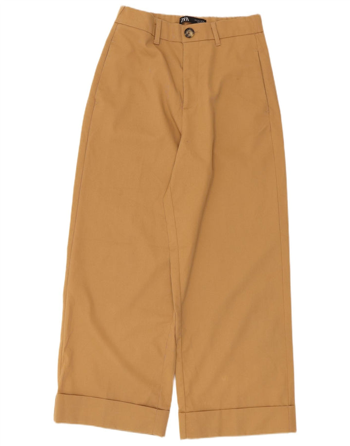 Zara Damen-Chinohose mit weitem Bein, Größe S, W26, L26, Beige, Polyester