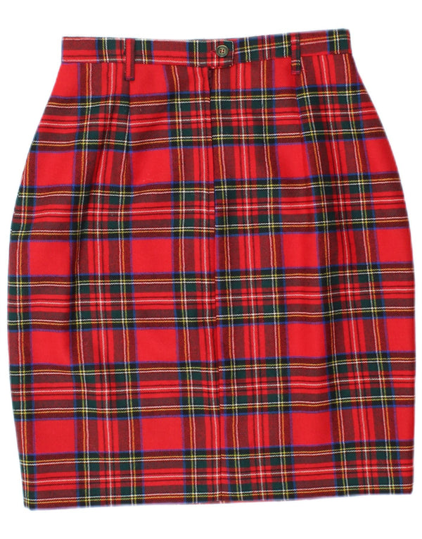 Vintage Damen Bleistiftrock mit hoher Taille IT 46 Groß W26 Rot kariert