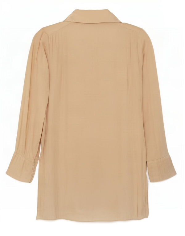 Zara Damen-Hemdkleid mit langen Ärmeln, übergroß, Gr. 10, Größe S, Beige, Polyester