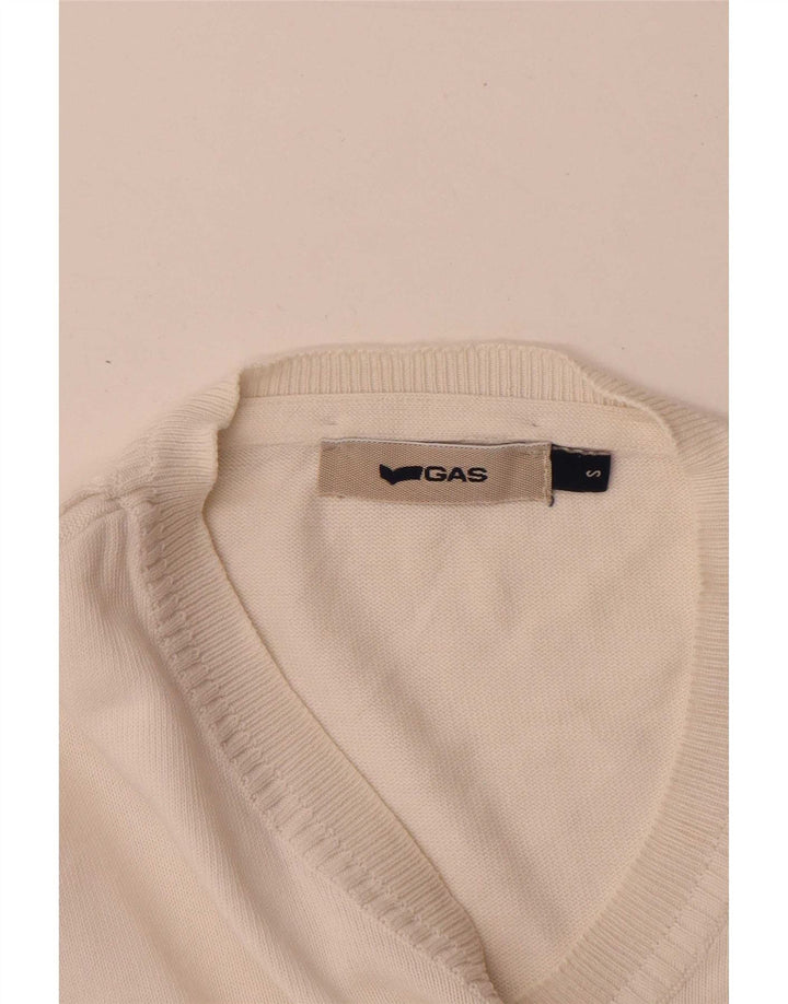 Gas Herren-Pullover mit V-Ausschnitt, Größe S, Weiß