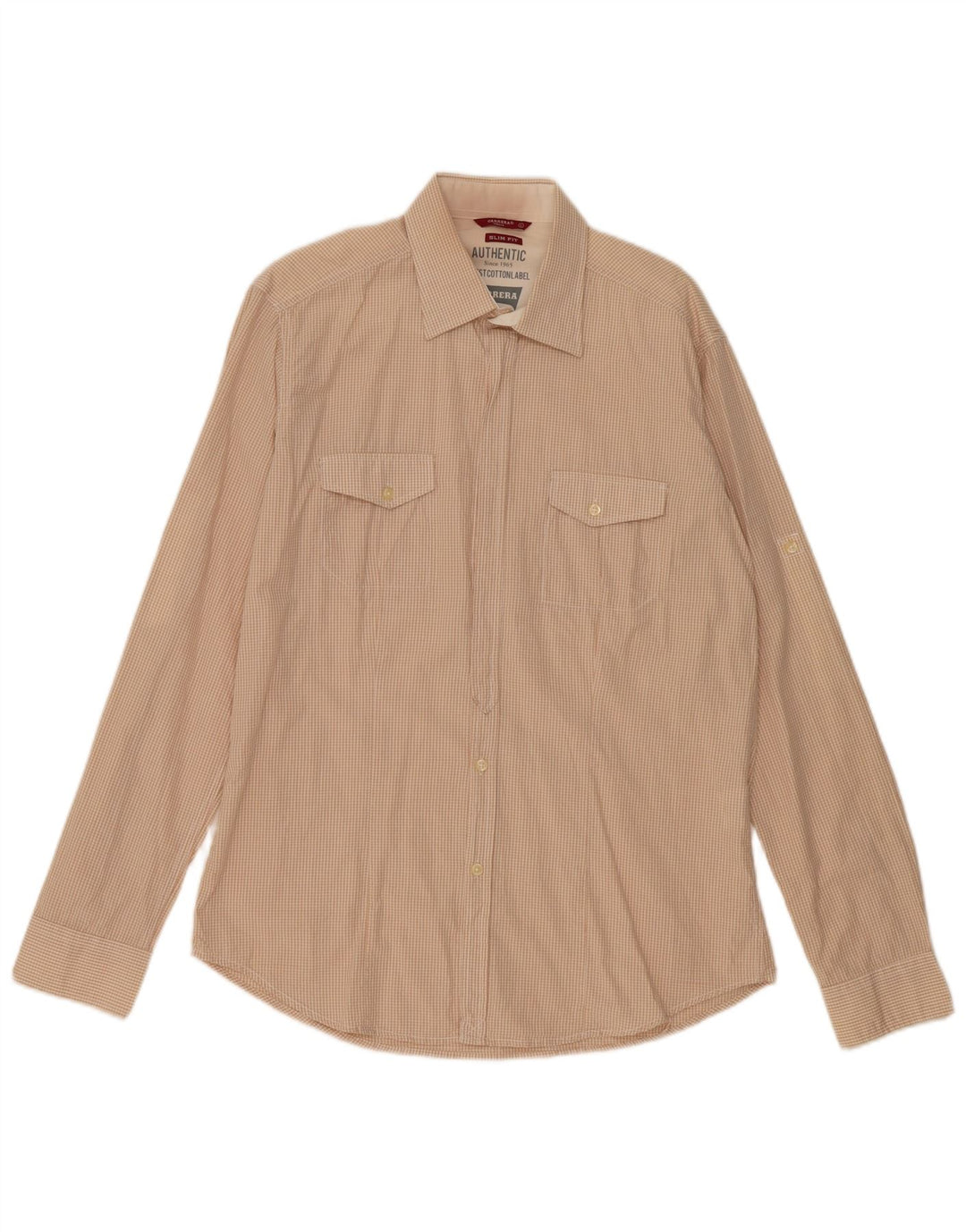 Carrera Herren-Slim-Fit-Hemd, groß, beige, Gingham-Baumwolle
