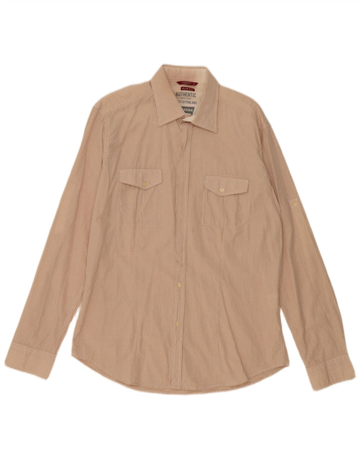 Carrera Herren-Slim-Fit-Hemd, groß, beige, Gingham-Baumwolle