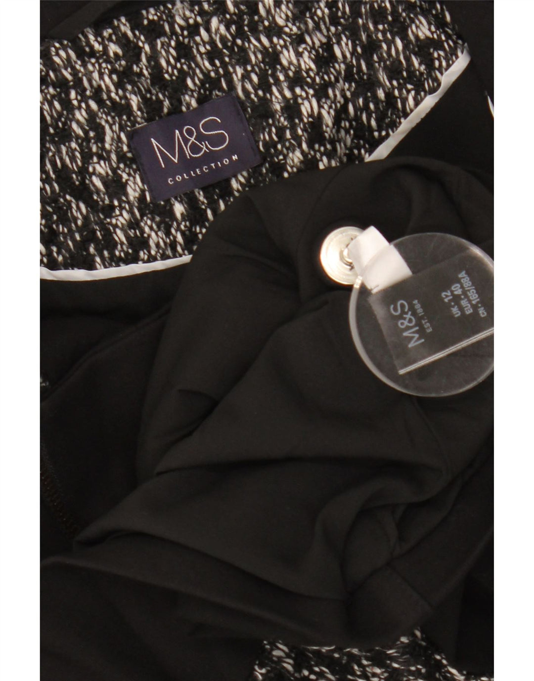 MARKS & SPENCER Damen Crop Blazer Jacke UK 12 Mittelschwarz meliert