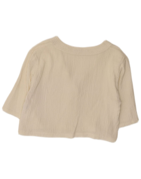 Zara Womens Crop 3/4 Sleeve Cardigan Top UK 12 Mittelweiße Baumwolle