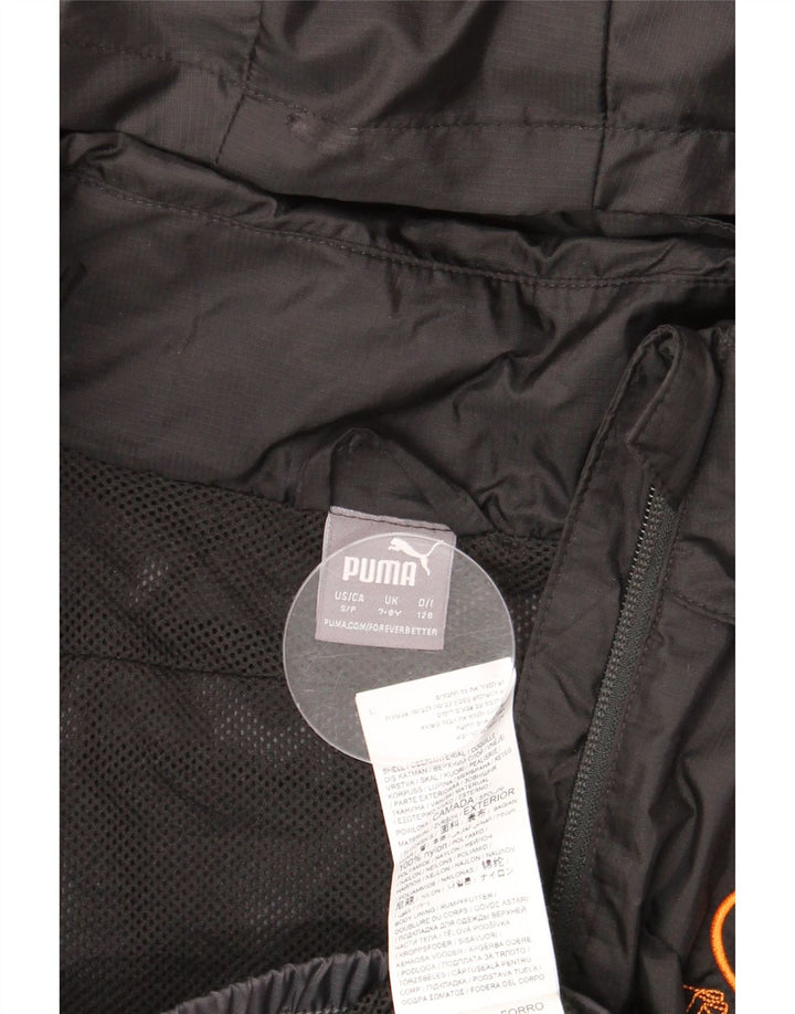 PUMA Mädchen-Regenjacke mit grafischer Kapuze, 7–8 Jahre, schwarzes Colourblock-Nylon