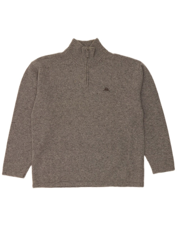 Kappa Herren-Pullover mit Reißverschluss am Hals, 2XL, grau gefleckte Schurwolle