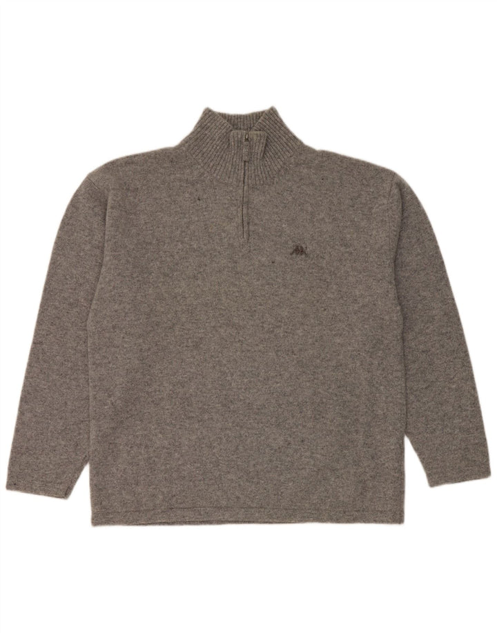 Kappa Herren-Pullover mit Reißverschluss am Hals, 2XL, grau gefleckte Schurwolle