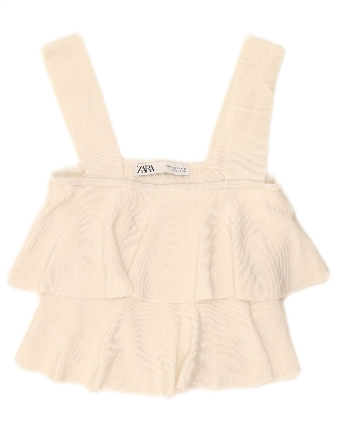Zara Damen Crop Cami Top mit Rüschen vorne, UK 8 Small, gebrochenes Weiß, Viskose