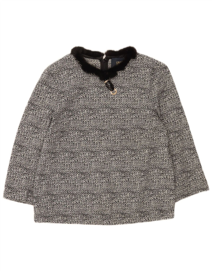 Cavalli Damen Crop 3/4-Ärmel-Blusenoberteil IT 40 Small Schwarze Baumwolle