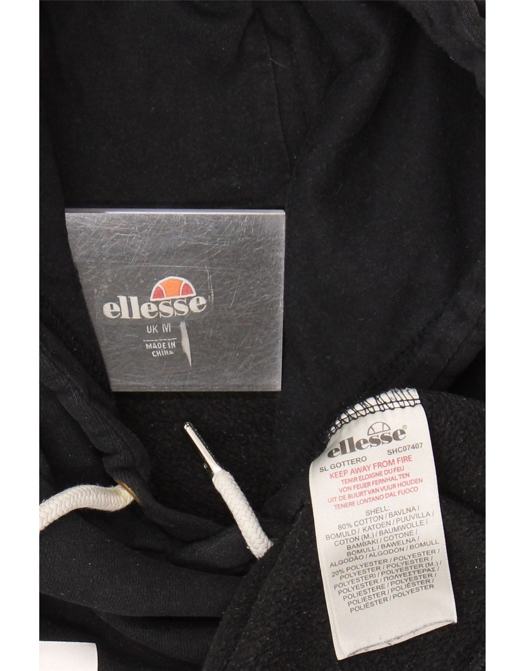 ELLESSE Mens Graphic Hoodie Jumper Medium Black Cotton