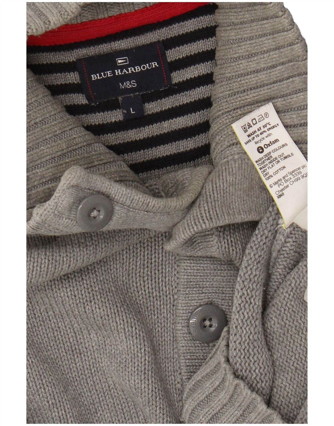 Marks & Spencer Herren Blauer Harbour-Pullover mit Knopfkragen, Größe L, Grau
