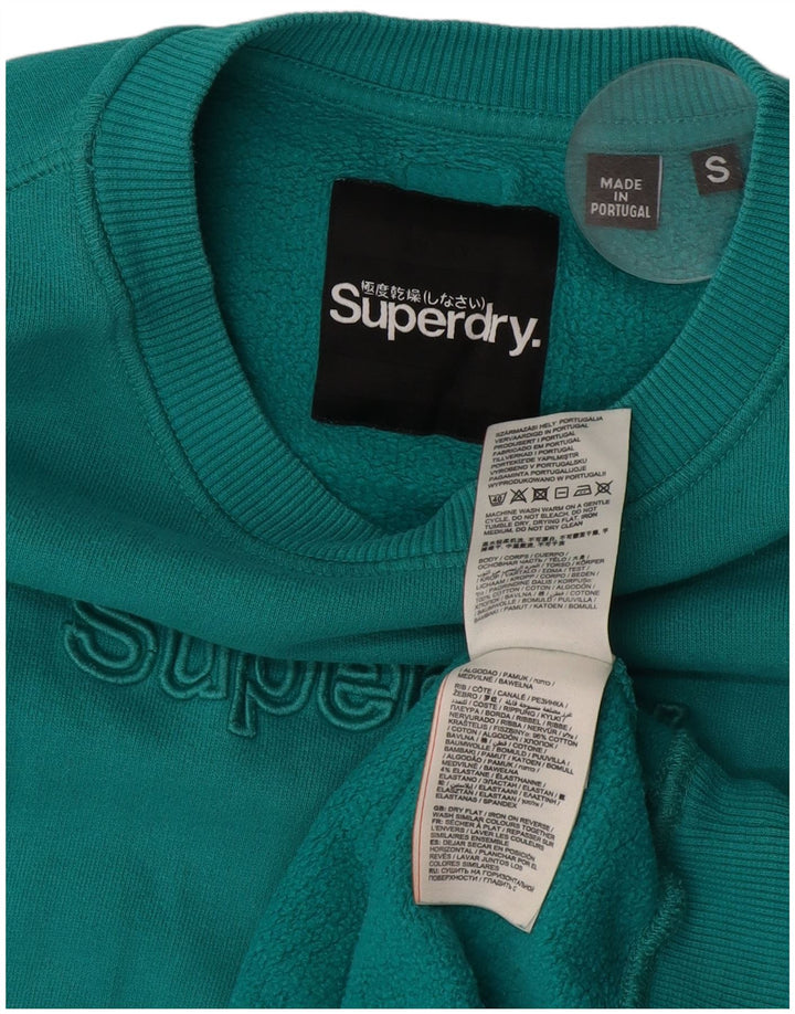 SUPERDRY Herren-Sweatshirt mit Grafik, Größe S, türkisfarbene Baumwolle