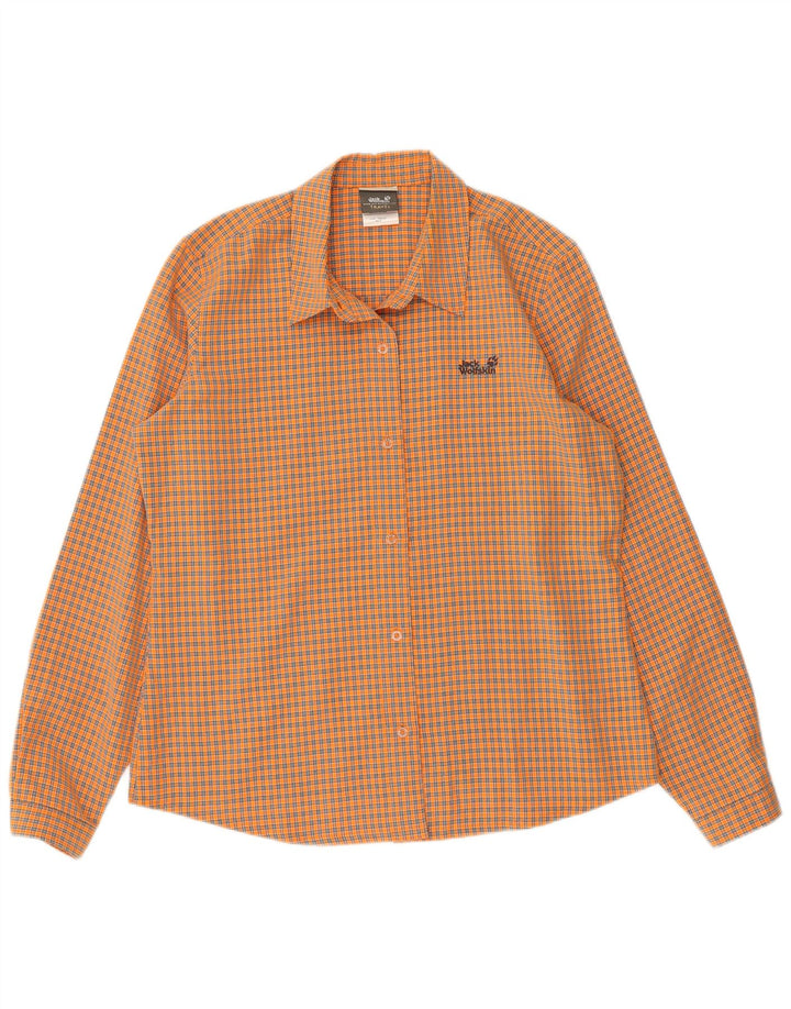 JACK WOLFSKIN Womens Travel Shirt UK 14/16 Large Orange Check Polyester