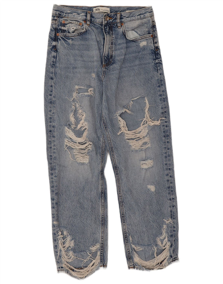 Zara Damen Distressed Straight Jeans EU 38 Small W28 L27 Blau