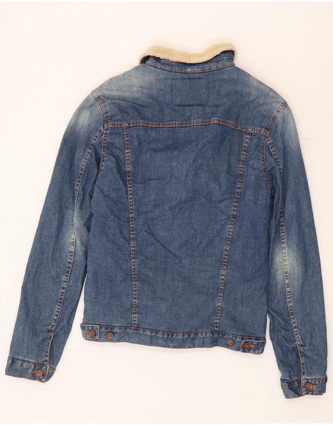 Zara Herren Denim Sherpa Jacke UK 36 Small Blue Colourblock