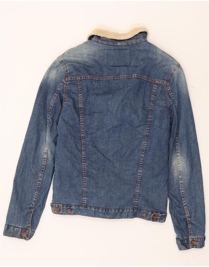 Zara Herren Denim Sherpa Jacke UK 36 Small Blue Colourblock