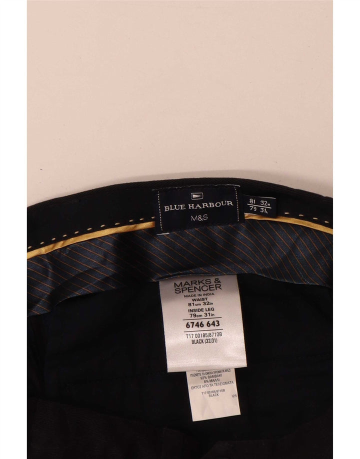 Marks & Spencer Herren Blue Harbour Straight Anzughose W32 L31 Schwarz