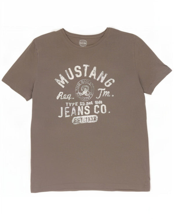 Mustang Herren-T-Shirt mit Grafik, XL, graue Baumwolle