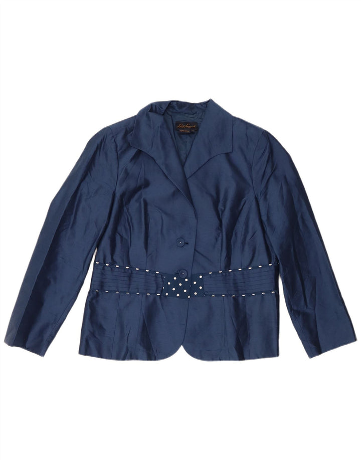 Luisa Spagnoli Damen 2-Knopf-Blazerjacke UK 18 XL Marineblaue Seide