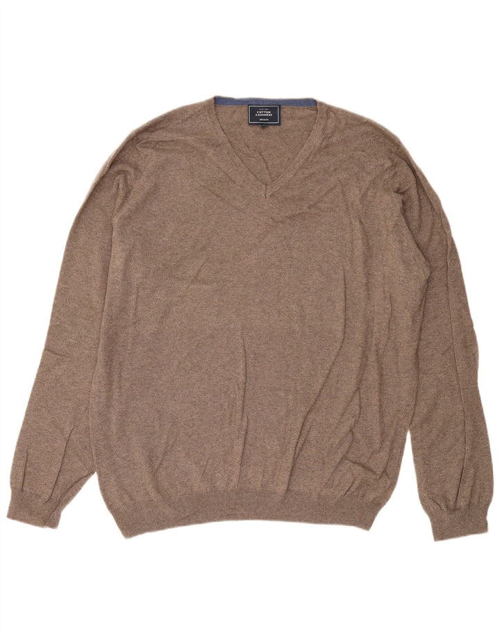 John Lewis Herren-Pullover mit V-Ausschnitt, groß, braune Baumwolle