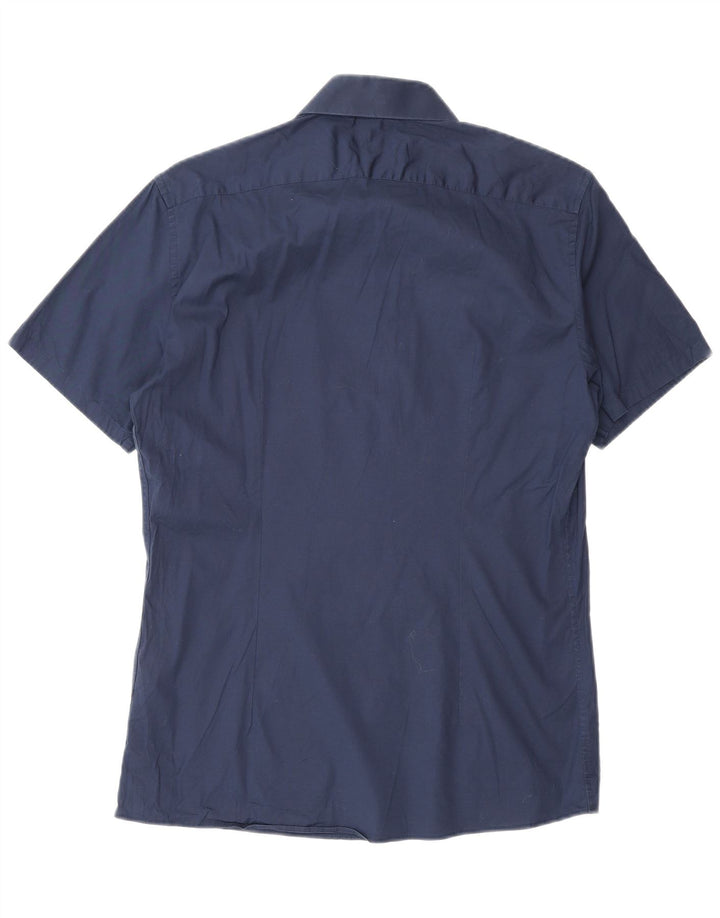 Reiss Herren Slim Fit Kurzarmhemd aus mittelblauer Baumwolle