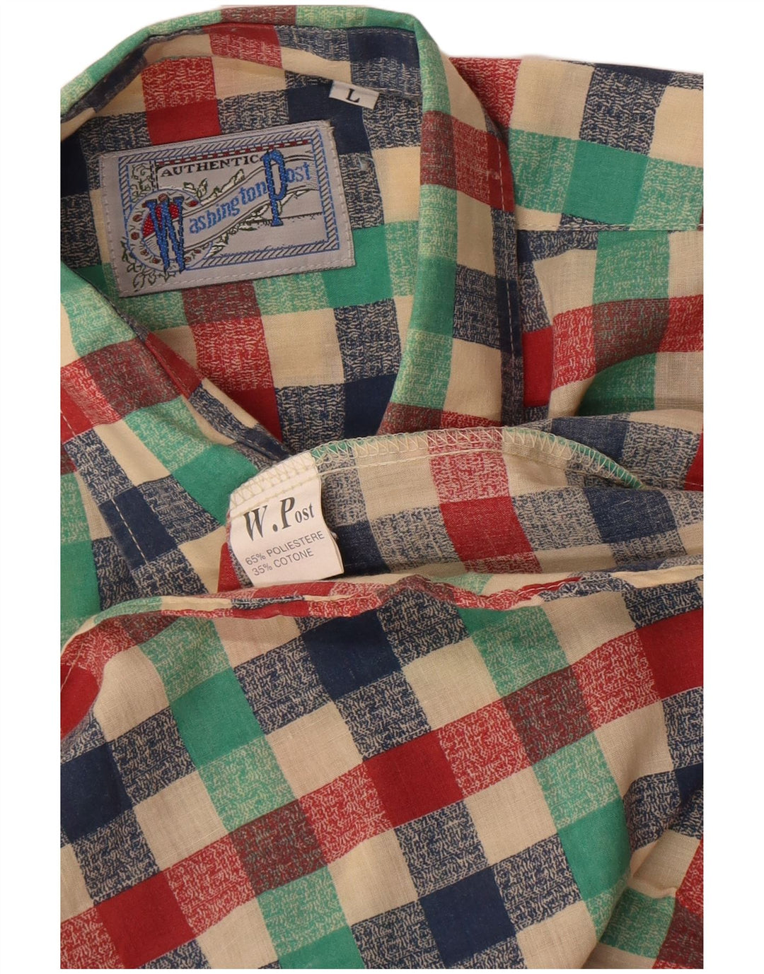 Vintage Herrenhemd, groß, mehrfarbig, Gingham-Polyester