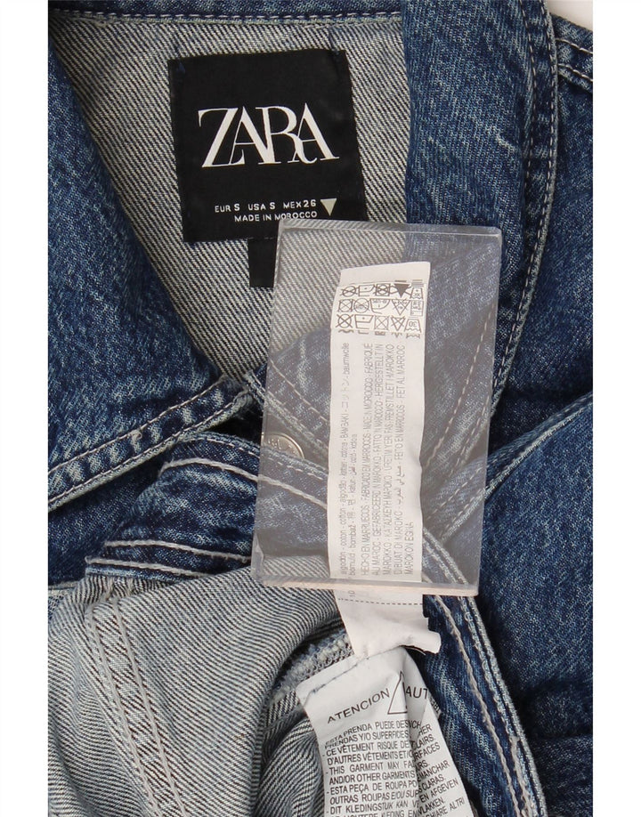 Zara Damen Crop Denim Jacke UK 10 Small Blaue Baumwolle