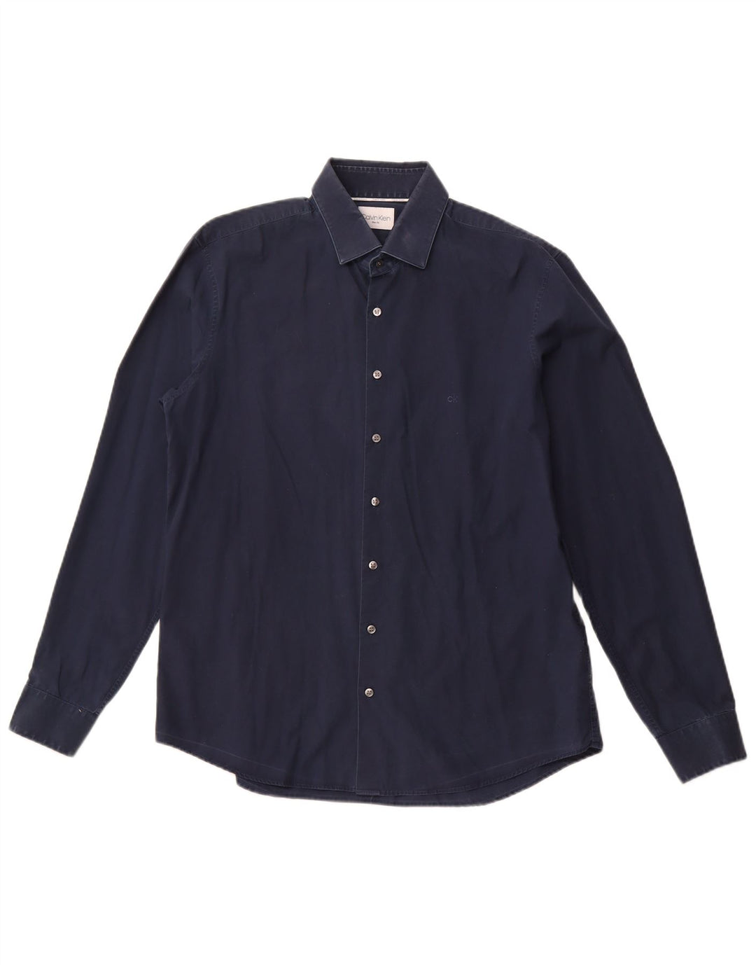 CALVIN KLEIN Herren Slim Fit Hemd Größe 16 1/2 Large Marineblaue Baumwolle