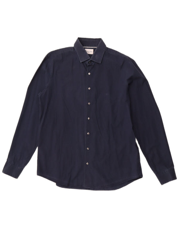 CALVIN KLEIN Herren Slim Fit Hemd Größe 16 1/2 Large Marineblaue Baumwolle