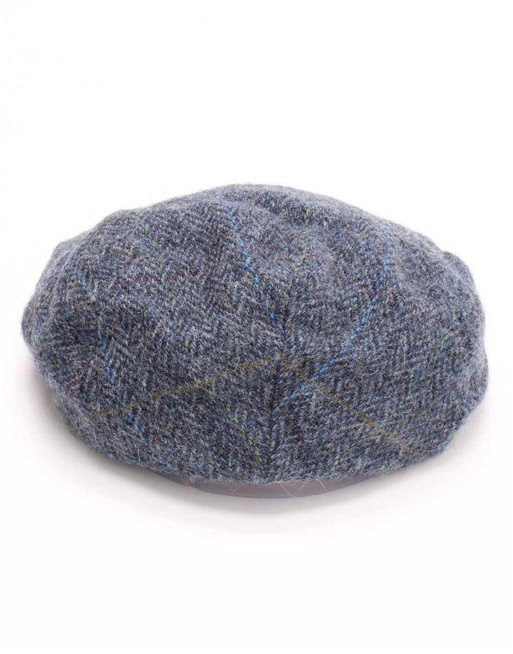 John Hanly Herren Schiebermütze XL Blue Herringbone New Wool Classic