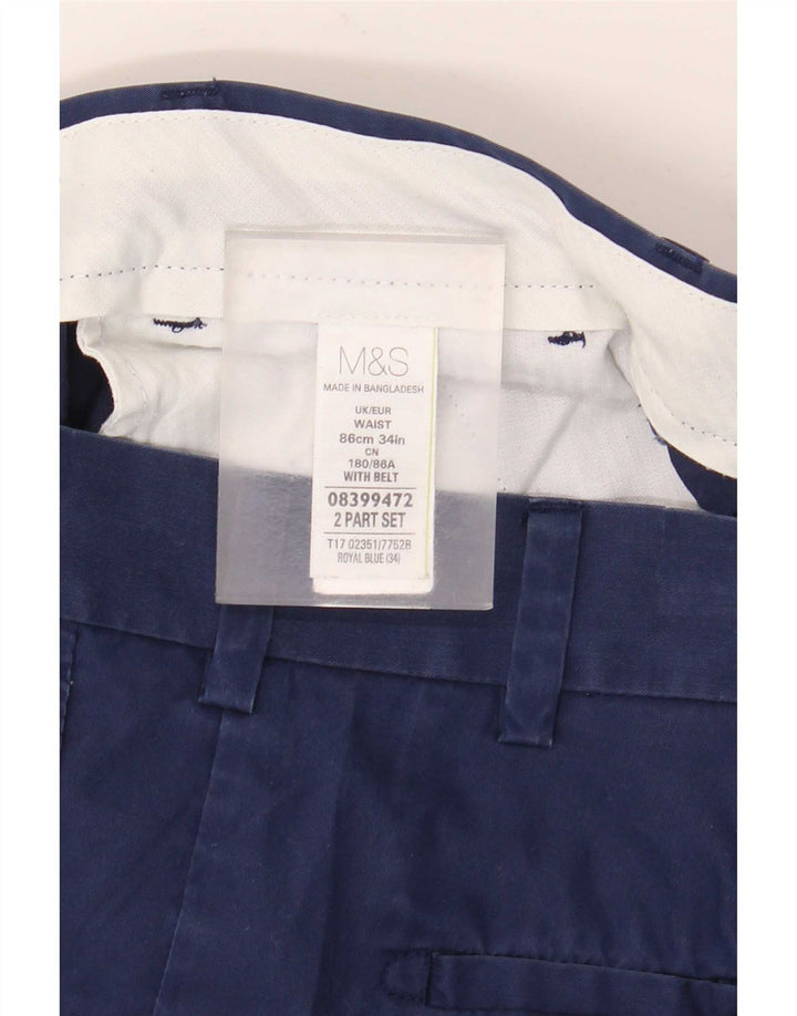 Marks & Spencer Herren-Chinoshorts W34, Größe L, Blau, Baumwolle
