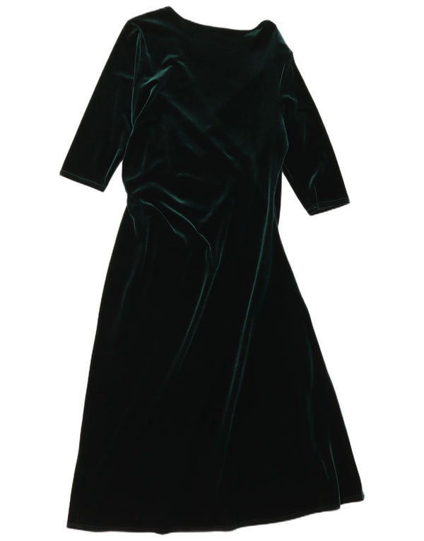 Vintage Damen Velours 3/4 Ärmel Maxikleid UK 18 XL Grün Polyester