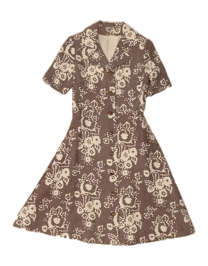 VINTAGE Womens A-Line Dress UK 12 Medium Brown Geometric Vintage Vintage and Second-Hand Vintage from Messina Hembry 